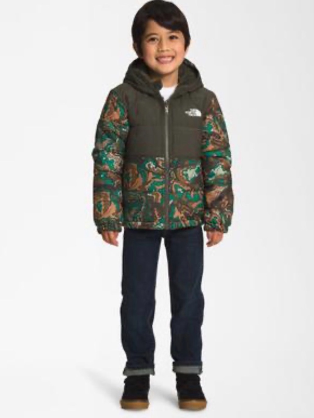 The North Face Olive Green & Multi-Color Paisley Puffer Jacket